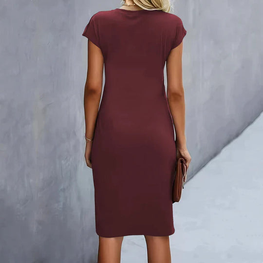 Tiana - Vestido monocromo de mujer con manga corta y fruncido en la cintura