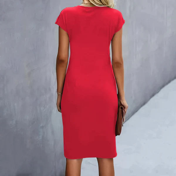 Tiana - Vestido monocromo de mujer con manga corta y fruncido en la cintura
