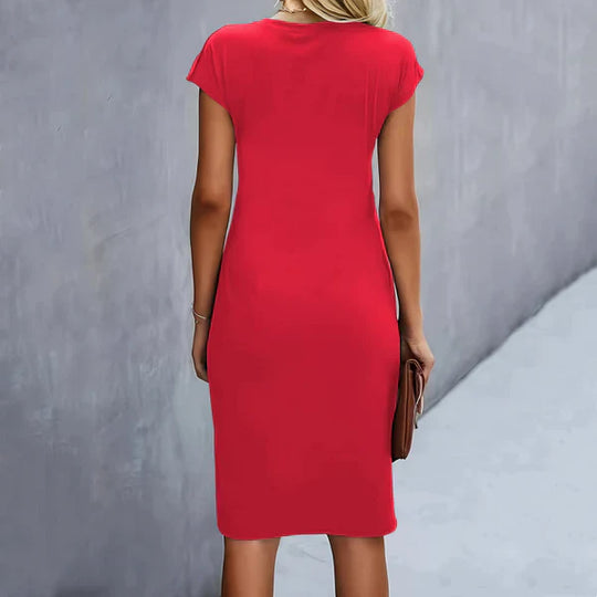 Tiana - Vestido monocromo de mujer con manga corta y fruncido en la cintura