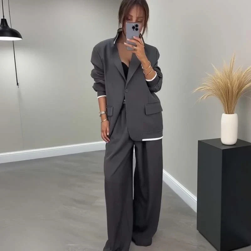 Fiorella - Conjunto de blazer y pantalón ancho