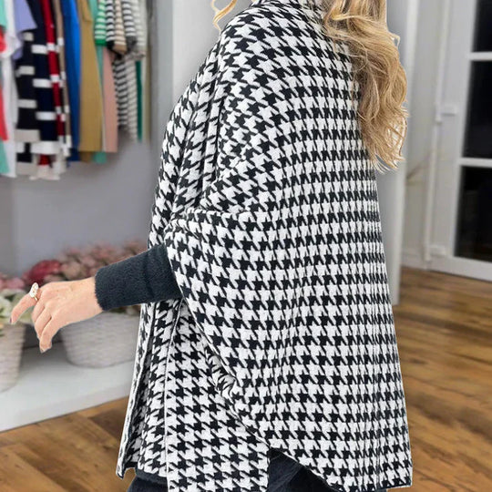 Bianca - Poncho de mujer con abertura delantera y estampado de pata de gallo
