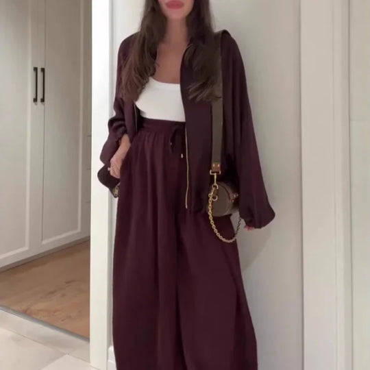 Otoña - Chaqueta holgada con cremallera y pantalones anchos
