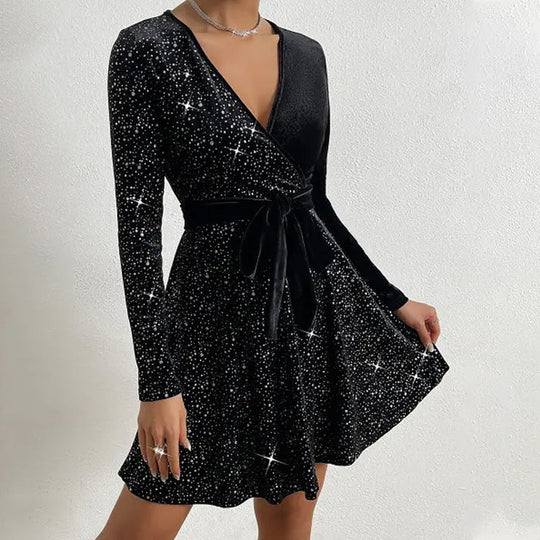 Lucía – Vestido mini de lentejuelas en línea A