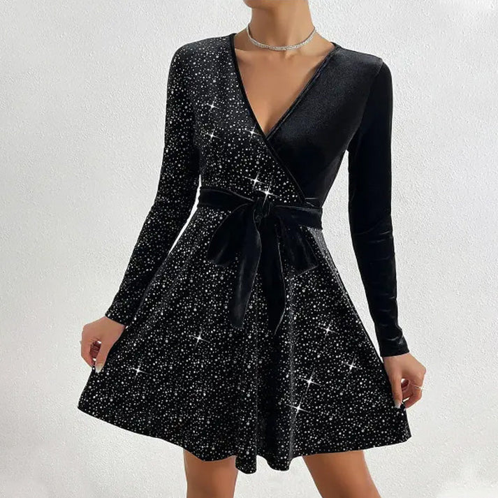 Lucía – Vestido mini de lentejuelas en línea A