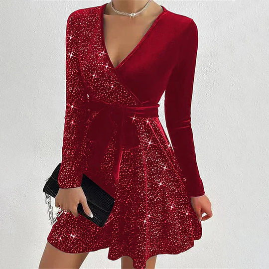 Lucía – Vestido mini de lentejuelas en línea A