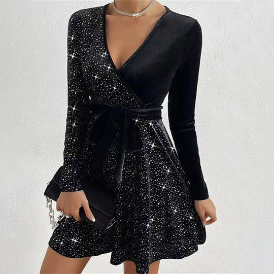 Lucía – Vestido mini de lentejuelas en línea A