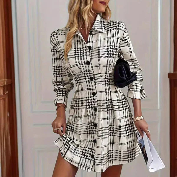 Romina - Vestido camisero de corte A a cuadros