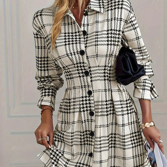 Romina - Vestido camisero de corte A a cuadros