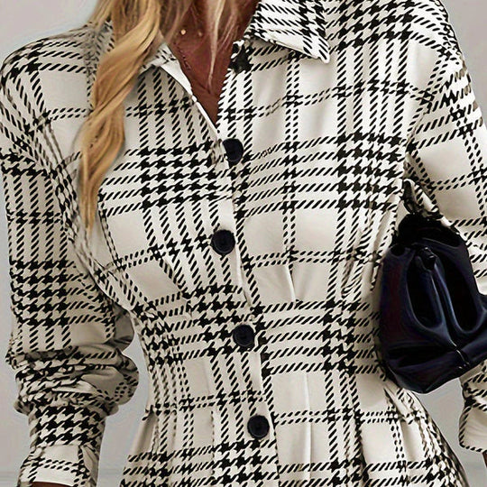 Romina - Vestido camisero de corte A a cuadros