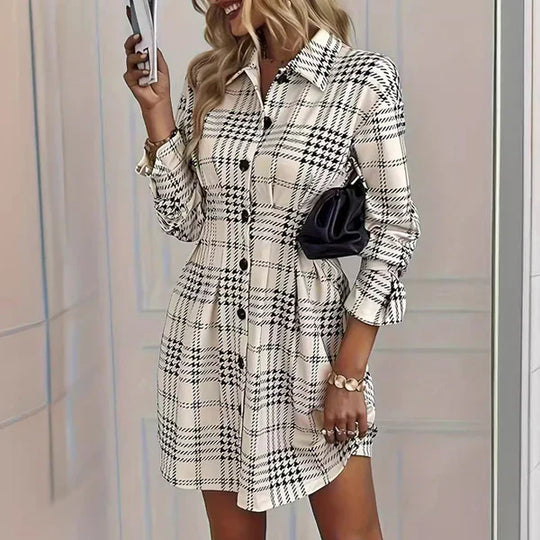 Romina - Vestido camisero de corte A a cuadros