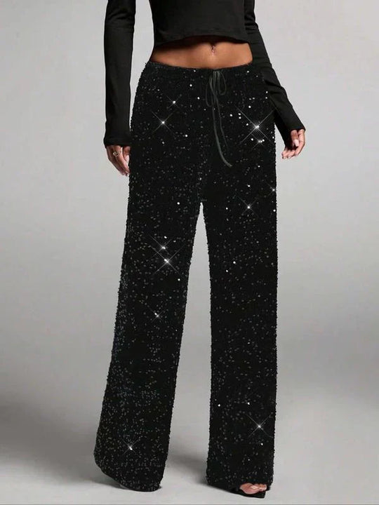 Sofía – Pantalones de lentejuelas de pierna ancha con cintura elástica