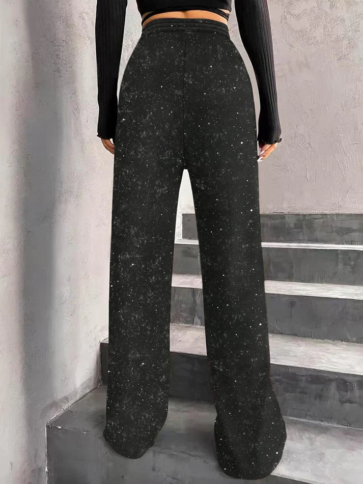 Sofía – Pantalones de lentejuelas de pierna ancha con cintura elástica