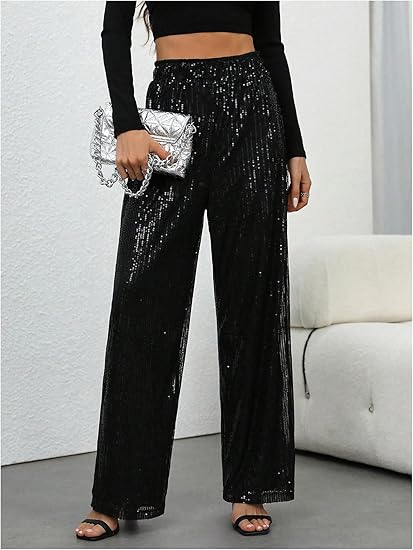 Sofía – Pantalones de lentejuelas de pierna ancha con cintura elástica