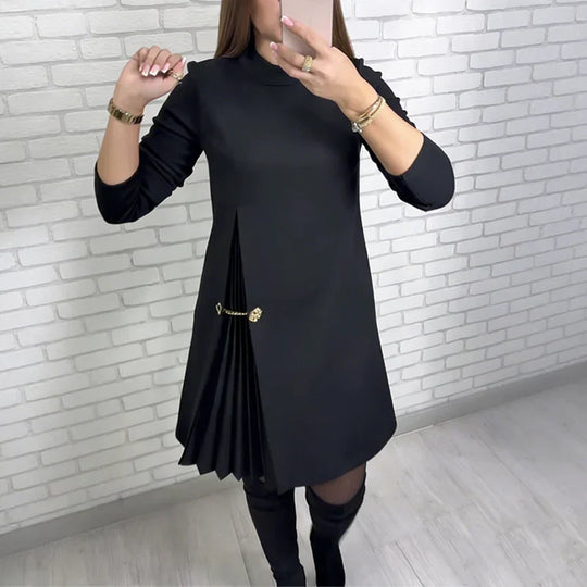 Margot – Vestido elegante con panel plisado y mangas largas