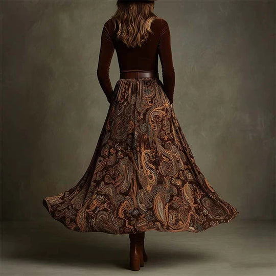 Raquel – Conjunto elegante de top y falda maxi estampada