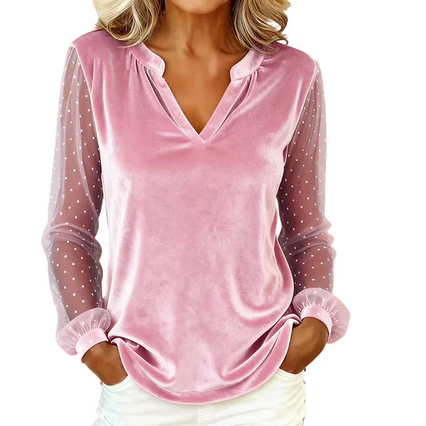 Mireia – Blusa elegante con escote en V y mangas de mesh