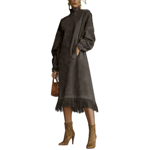 Aurora – Vestido casual de gamuza sintética de color liso