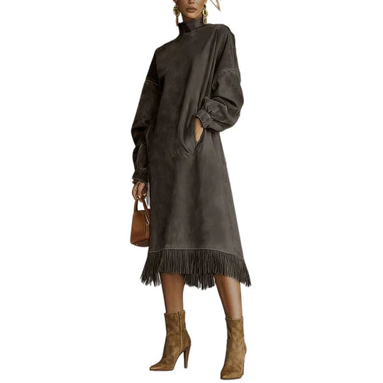 Aurora – Vestido casual de gamuza sintética de color liso