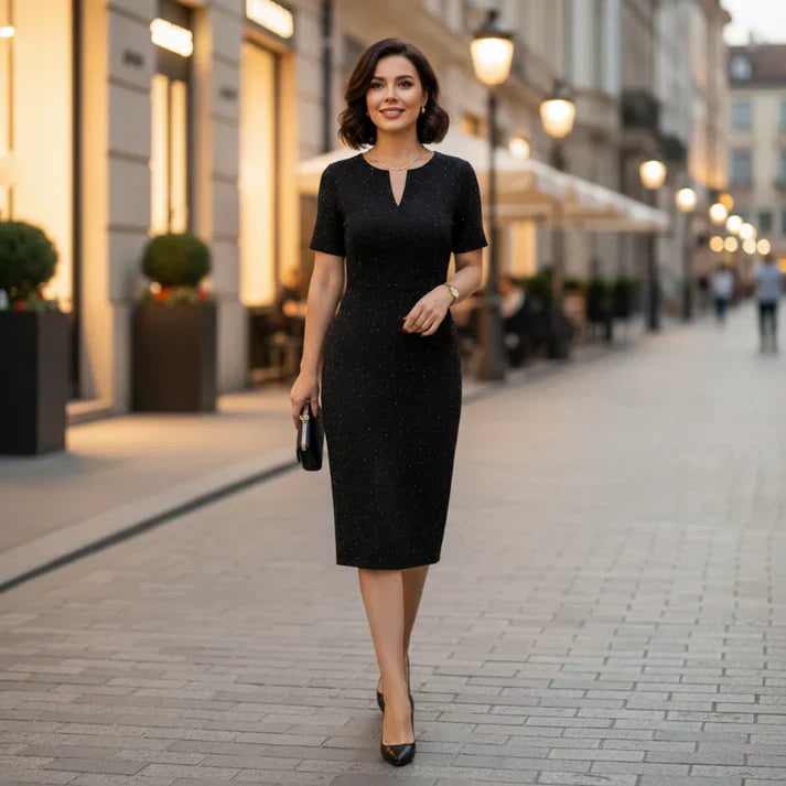 Laura – Vestido clásico negro brillante