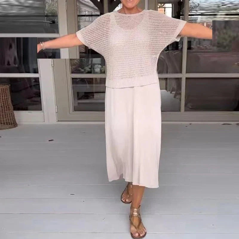 Malena™ | Conjunto de vestido midi con top calado de punto