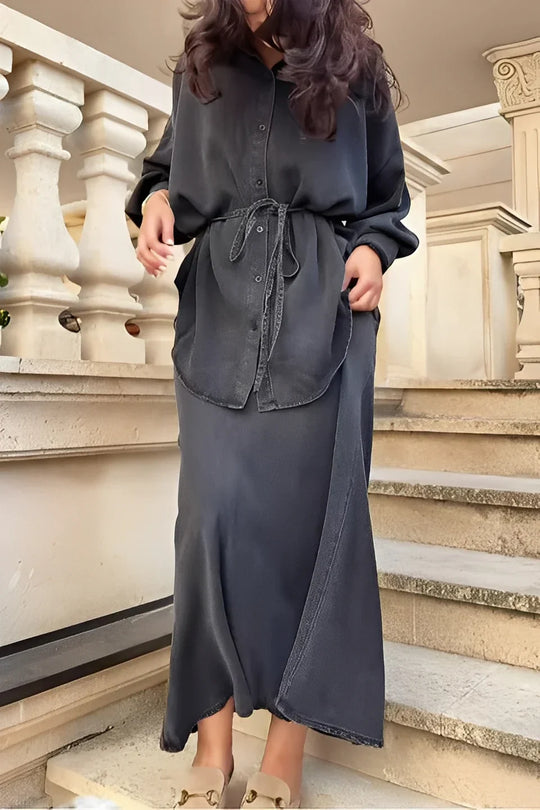 Gloria - Conjunto de camisa y falda de manga larga con cordón ajustable